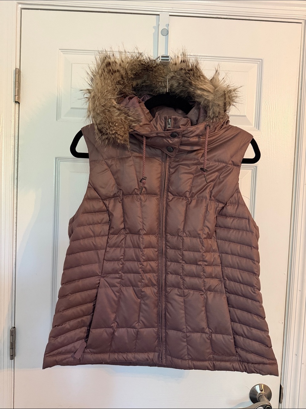 Eddie Bauer Sleeveless Puffer Vest with Faux Fur Hood - Mauve